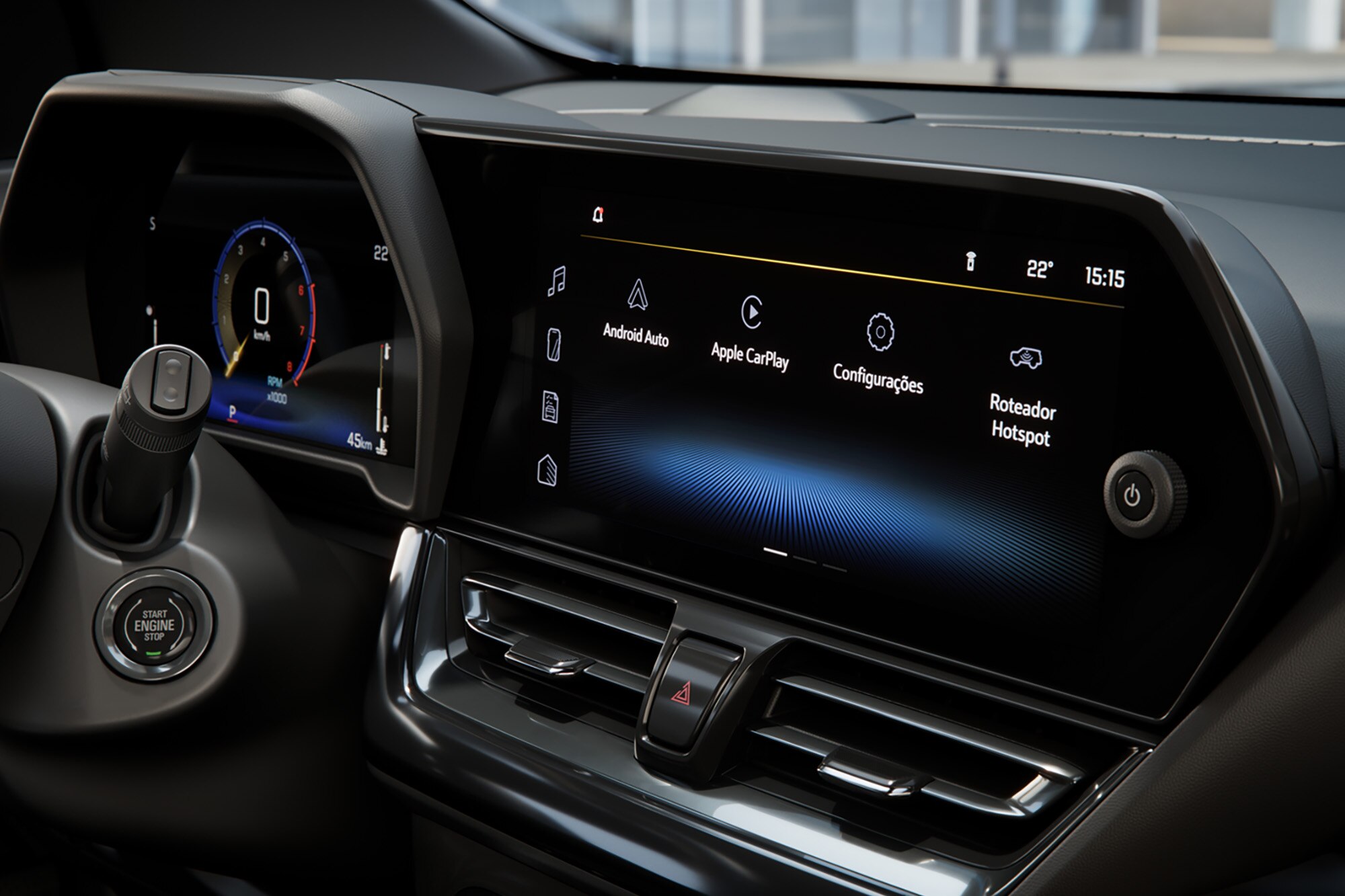 Central multimídia Chevrolet MyLink com tela de 11 polegadas no painel do SUV Spin